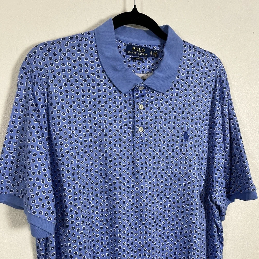 Polo Ralph Lauren‎ Classic Fit Mens Blue Paisley Print Polo Shirt XL